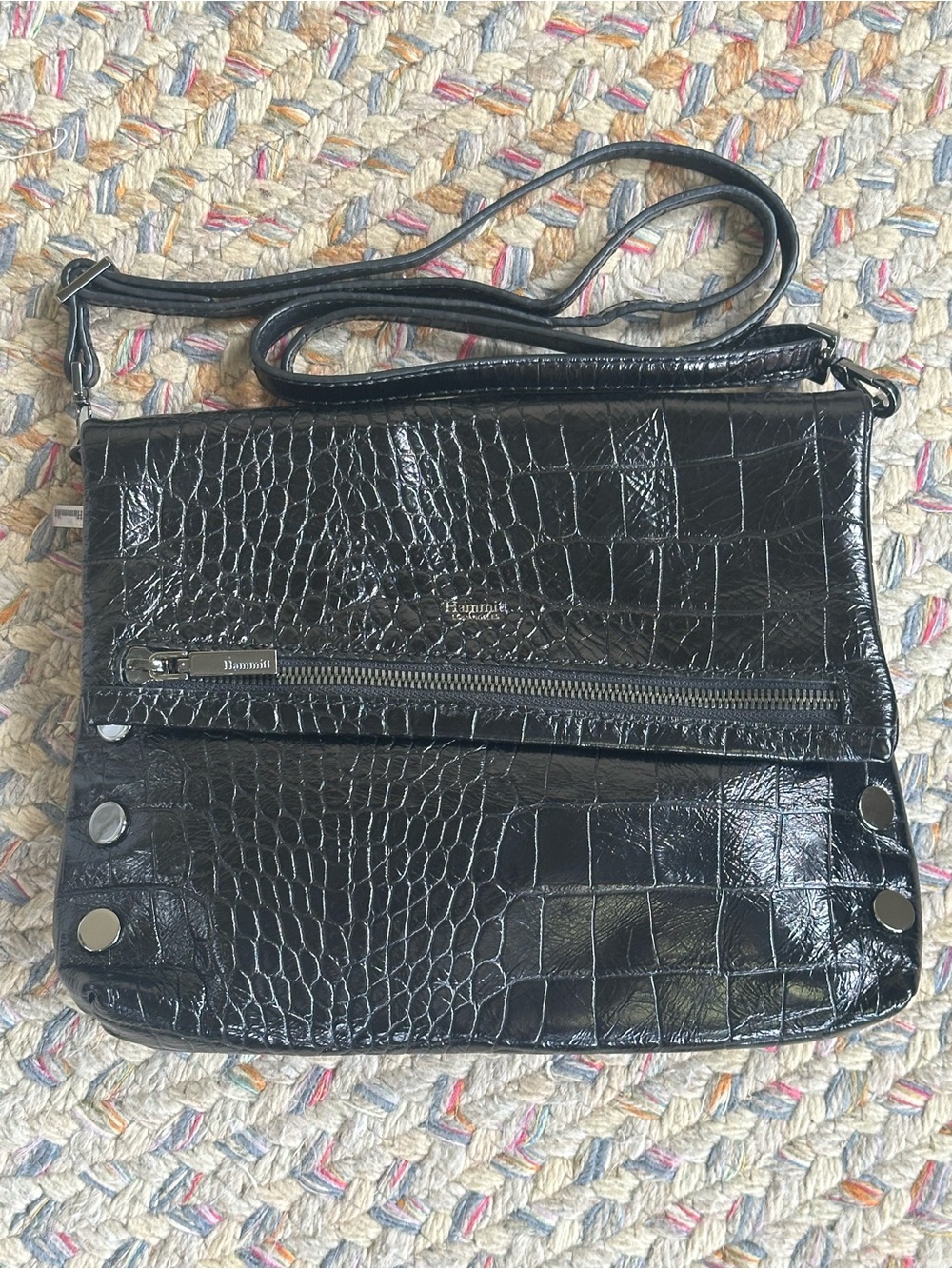 Retired Hammitt VIP Satchel Gunmetal Studded Leather Shoulder Bag (Retail $495)
